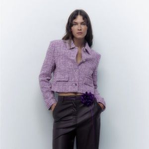 Zara Purple Tweed Cropped Jacket - Size XS